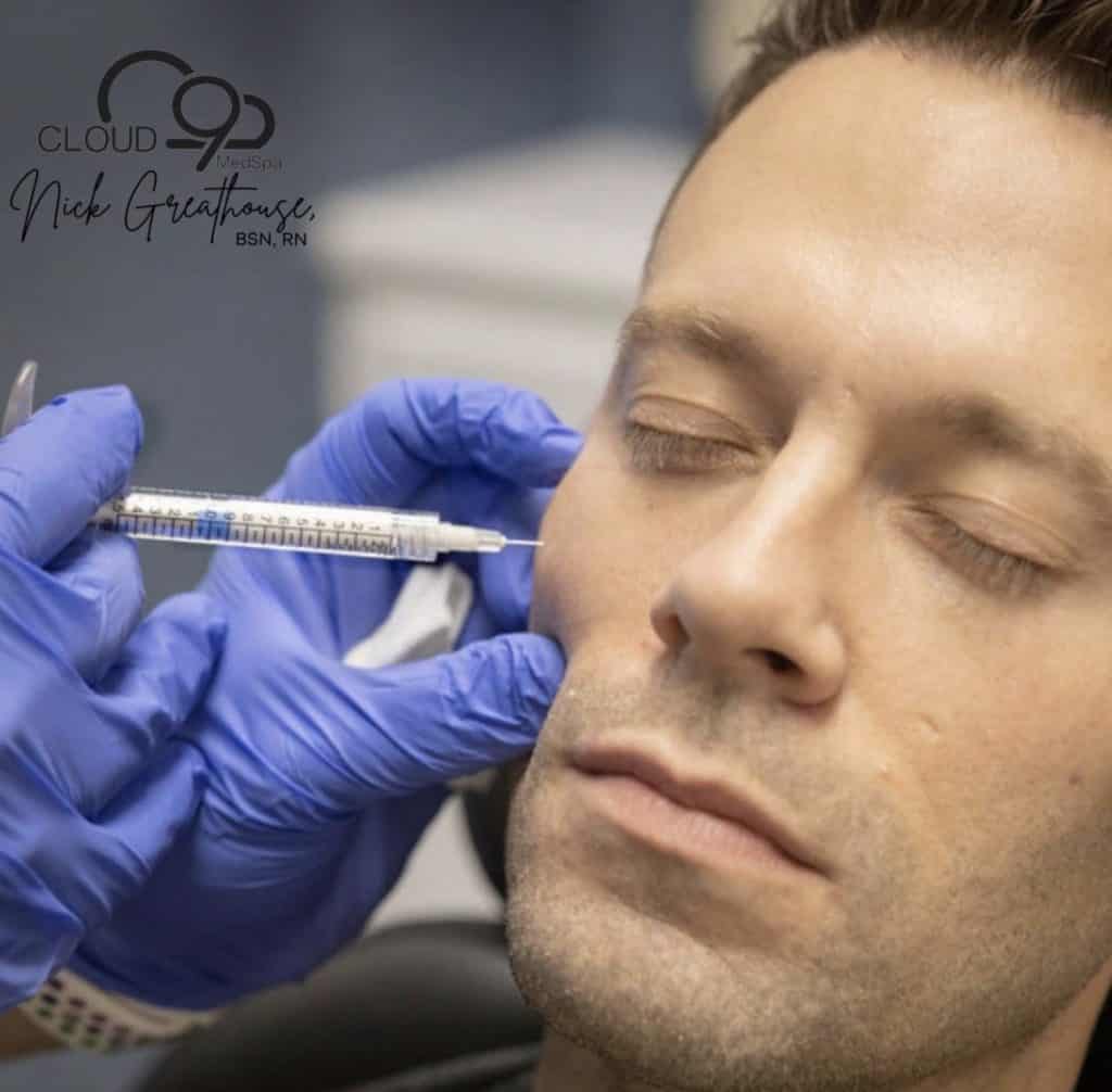 A Man getting Injection on cheeks | Men's Health treatments in Cloud 9 MedSpa in Casa Grande, AZ